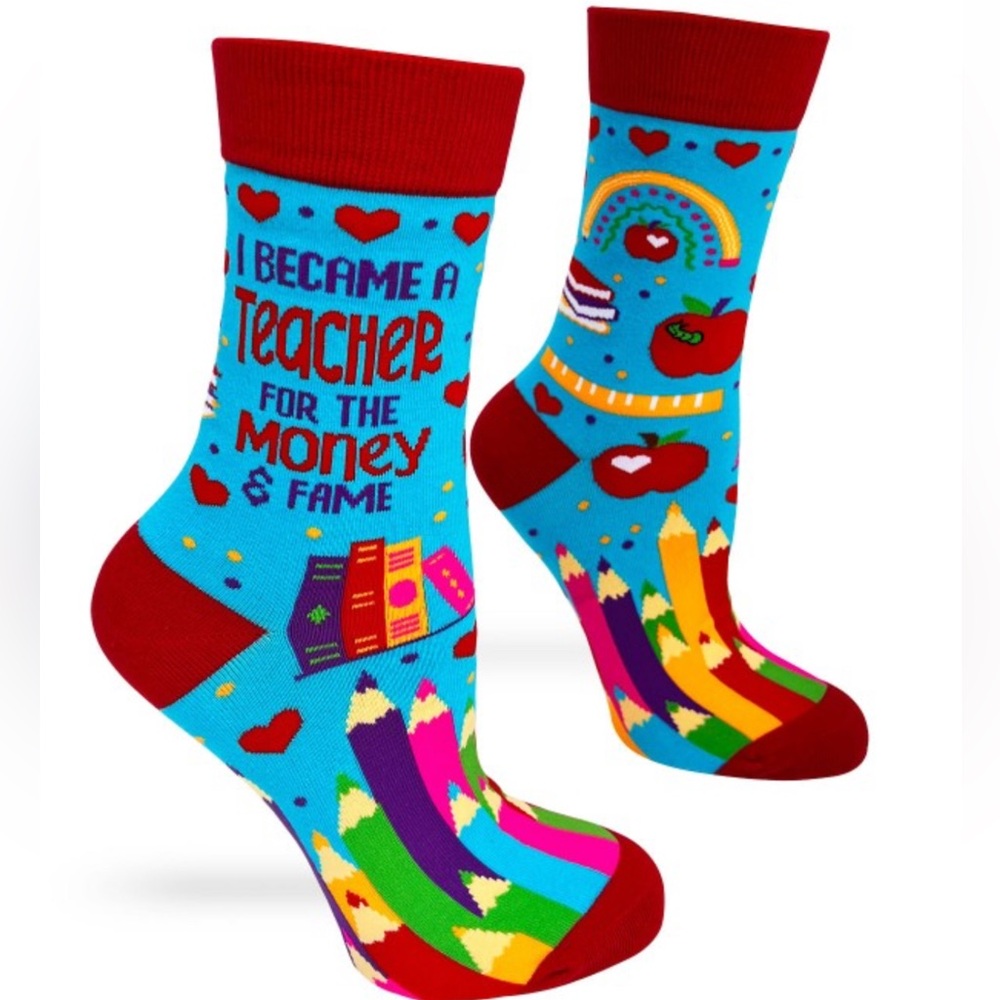 •Certified Teacher, Uncertified Millionaire Socks• Coloful Novelty Crew Socks